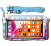 DQL Cute Design Phone Case with Lanyard, Neck Phone Holder, Cross Body iPhone Case Holder Wallet for Women for Biking, Hiking, Walking (Rainbow Plaid)