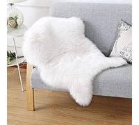 DQMEN Faux Fur Sheepskin Style Rug, lambskin imitation rug, longhair fur, Leather Polyester For Living Room Sheepskin Style Rug (White, 50 X 80 cm)