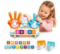 DQMOON Montessori Maths Toys for 4 5 6 Year Olds, Unicorn Finger Counting Board with Number Blocks & Maths Cards, Wooden Preschool Learning Toys, Birthday Unicorn Gifts for Girls Xmas Stocking Fillers