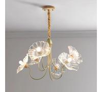 DQRCLLL Lotus Leaf Pendant Light, E27 Glass Flower Chandelier, Living Room Hanging Lamp, Antique Gold Modern Large Foyer Chandelier for Entryway Dining Room Kitchen Farmhouse(6-Lights)