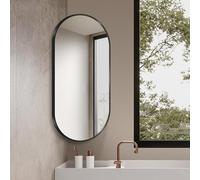 DQRMVV Oval Bathroom Mirror, Wall Mounted, 30x50cm, Black Aluminium Frame, HD, Explosion Proof, Swivel, Adjustable Angle