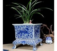 DQSPDBD Square Blue and White Porcelain Flower Pot, Chinese Planter Pot with Drainage Hole Base, Hand Painted Indoor Outdoor Garden Use Bonsai Planter
