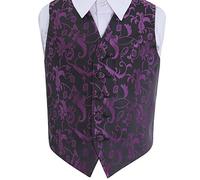 DQT Boys Floral Wedding Tuxedo Waistcoat Black and Purple 22" / 2 Years Old