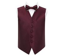 DQT Boys Greek Key Jacquard Waistcoat and Pre-Tied Bow Tie Set - Wedding Pageboy Formal Vest Burgundy 3-4 Years 24"