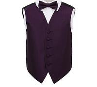 DQT Boys Greek Key Jacquard Waistcoat and Pre-Tied Bow Tie Set - Wedding Pageboy Formal Vest Cadbury Purple 3-4 Years 24"