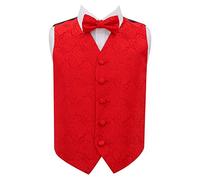 DQT Boys Paisley Floral Wedding Waistcoat and Bow Tie Red 26"