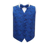 DQT Boys Paisley Floral Wedding Waistcoat and Bow Tie Royal Blue 24"