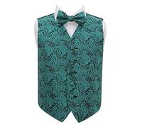 DQT Boys Paisley Floral Wedding Waistcoat and Bow Tie Teal 34"