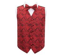 DQT Boys Paisley Floral Wedding Waistcoat Vest & Bow Tie Set - Page Boy Formal Suit - Red & Black 32" (11-12 Years)