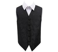 DQT Boys Paisley Floral Wedding Waistcoat Vest - Page Boy Formal Suit - Black 9-10 Years 30"