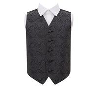 DQT Boys Paisley Floral Wedding Waistcoat Vest - Page Boy Formal Suit - Charcoal Grey 30" (9-10 Years)