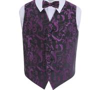 DQT Boys Passion Floral Jacquard Waistcoat & Bow Tie Set - Wedding Page Boy Formal Vest - 13-14 years: 34" Purple & Black