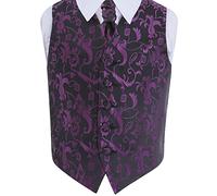 DQT Boys Passion Floral Waistcoat & Pre-Tied Scrunchie Cravat Set (2pc) - Wedding, Pageboy & Formal Vest - Black and Purple 13-14 Years 34"