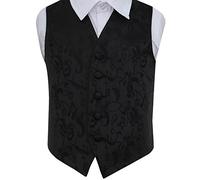 DQT Boys Passion Floral Waistcoat - Wedding Party & Formal - Black 9-10 Years 30"