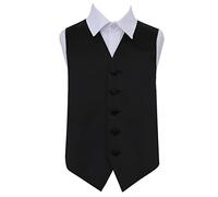 DQT Boys Plain Satin Formal Wedding Tuxedo Waistcoat Black 30"