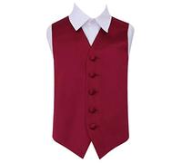 DQT Boys Plain Satin Formal Wedding Tuxedo Waistcoat Burgundy 32"