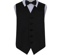 DQT Boys Plain Satin Waistcoat & Pre-Tied Bow Tie Set (2pc) - Wedding Pageboy Formal Vest - Black 11-12 Years 32"