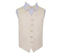 DQT Boys Plain Satin Waistcoat & Pre-Tied Bow Tie Set (2pc) - Wedding Pageboy Formal Vest - Champagne 11-12 Years (32")