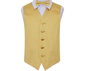 DQT Boys Plain Satin Waistcoat & Pre-Tied Bow Tie Set (2pc) - Wedding Pageboy Formal Vest - Gold 7-8 Years 28"
