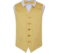 DQT Boys Plain Satin Waistcoat & Pre-Tied Bow Tie Set (2pc) - Wedding Pageboy Formal Vest - Gold 9-10 Years 30"