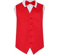 DQT Boys Plain Satin Waistcoat & Pre-Tied Bow Tie Set (2pc) - Wedding Pageboy Formal Vest - Red 9-10 Years 30"