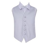 DQT Boys Plain Satin Waistcoat & Pre-Tied Bow Tie Set (2pc) - Wedding Pageboy Formal Vest - Silver 11-12 Years (32")