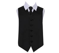 DQT Boys Plain Satin Waistcoat & Tie Set - Wedding, Page Boy, Prom, Formal Suit Vest Outfit - Black 11-12 Years 32"