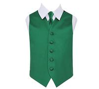 DQT Boys Plain Satin Waistcoat & Tie Set - Wedding, Page Boy, Prom, Formal Suit Vest Outfit - Emerald Green 11-12 Years (32")