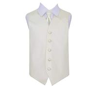 DQT Boys Plain Satin Waistcoat & Tie Set - Wedding, Page Boy, Prom, Formal Suit Vest Outfit - Ivory 11-12 Years (32")