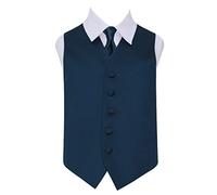 DQT Boys Plain Satin Waistcoat & Tie Set - Wedding, Page Boy, Prom, Formal Suit Vest Outfit - Navy Blue 13-14 Years 34"