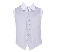 DQT Boys Plain Satin Waistcoat & Tie Set - Wedding, Page Boy, Prom, Formal Suit Vest Outfit - Silver 7-8 Years 28"