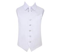 DQT Boys Plain Satin Waistcoat & Tie Set - Wedding, Page Boy, Prom, Formal Suit Vest Outfit - White 9-10 Years (30")