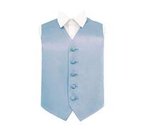 DQT Boys Plain Satin Waistcoat - Wedding Pageboy Formal Suit Vest - Dusty Blue 9-10 Years (30")
