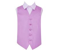 DQT Boys Plain Satin Waistcoat - Wedding Pageboy Formal Suit Vest - Lilac 13-14 Years (34")