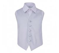 DQT Boys Plain Satin Waistcoat - Wedding Party & Formal - Silver 7-8 Years 28"