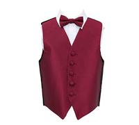 DQT Boys Solid Check Plain Wedding Waistcoat and Bow Tie Burgundy 28"