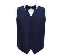 DQT Boys Solid Check Plain Wedding Waistcoat and Bow Tie Navy Blue 34"