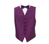 DQT Boys Solid Check Waistcoat & Pre-Tied Bow Tie Set (2pc) - Wedding Pageboy Formal Vest - Cadbury Purple 11-12 Years 32"
