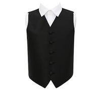 DQT Boys Solid Check Wedding Waistcoat Vest - Page Boy Formal Suit - Black 28" (7-8 Years)