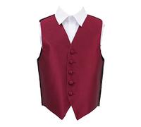DQT Boys Solid Check Wedding Waistcoat Vest - Page Boy Formal Suit - Burgundy 30" (9-10 Years)