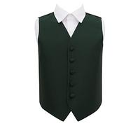 DQT Boys Solid Check Wedding Waistcoat Vest - Page Boy Formal Suit - Dark Green 34" (13-14 Years)