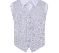 DQT Boys Swirl Floral Jacquard Wedding Waistcoat for Page Boy and Formal Suit - Silver 9-10 Years (30")