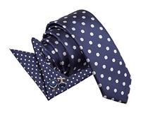 DQT Classic Polka Dot Skinny Tie, Pocket Square & Cufflinks | Men's retro 5cm spot necktie set with matching handkerchief for weddings, groomsmen, best man, office, prom; pairs with suits