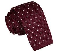DQT Knit Knitted Formal Casual Flecked V Polka Dot Skinny Tie Burgundy