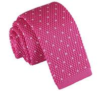 DQT Knit Knitted Formal Casual Flecked V Polka Dot Skinny Tie Fuchsia Pink