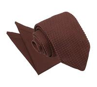 DQT Knit Knitted Plain Casual Modern Slim Neck Tie & Pocket Square Set for Men in Chocolate Brown
