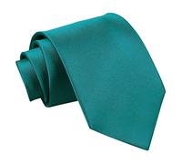 DQT Men Green Solid Plain Stripe Floral Paisley Polka Dot Tartan Neck Tie - Plain Satin Teal
