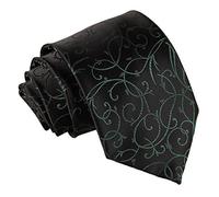 DQT Men Green Solid Plain Stripe Floral Paisley Polka Dot Tartan Neck Tie - Swirl Black & Green