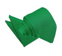 DQT Men Knit Knitted Plain Casual Slim 7cm Neck Tie with Matching Handkerchief Pocket Square Forest Green