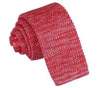 DQT Men Knit Knitted Solid Plain Pattern Check Stripe Polka Skinny Tie - Melange Red